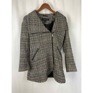 French Connection Women’s Small Moto Jacket Black White Plaid Tweed Zipper Work